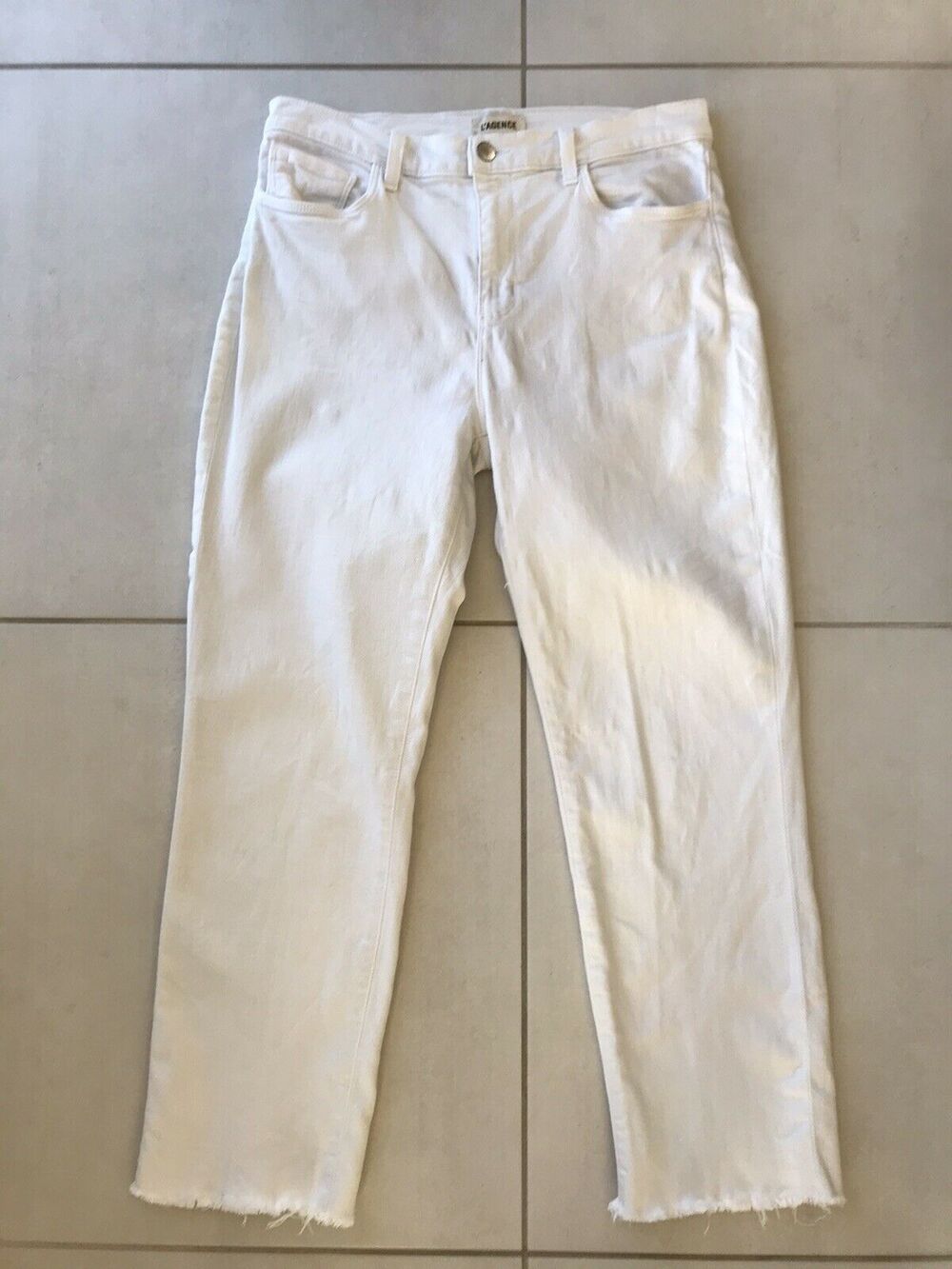 L'Agence Sada Crop Slim High Rise Jeans Cotton Stretch FLAWS